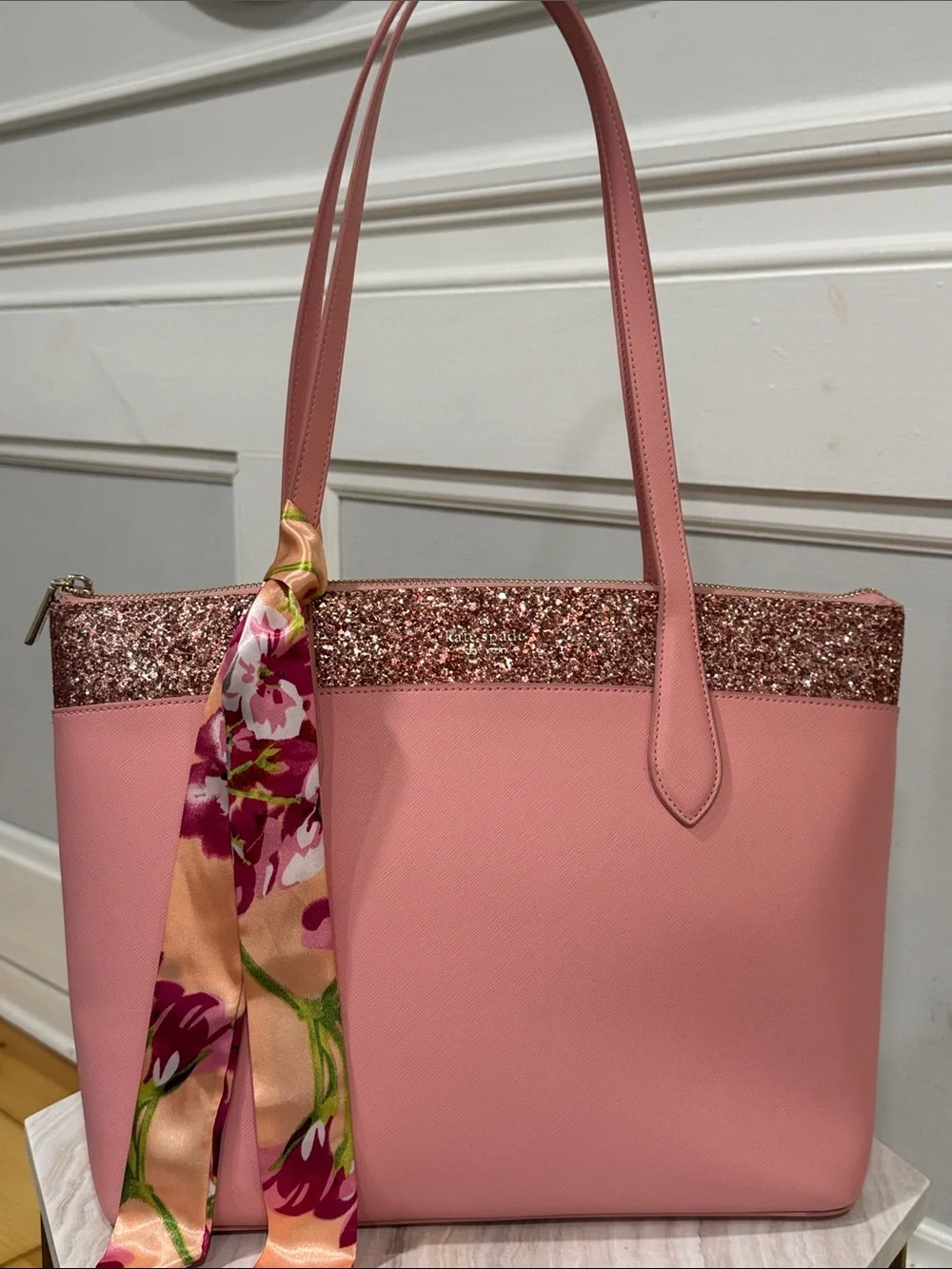 Kate Spade New York Bag Flash Glitter Pink Large Glitter-Trim Tote - Picture 4 of 17